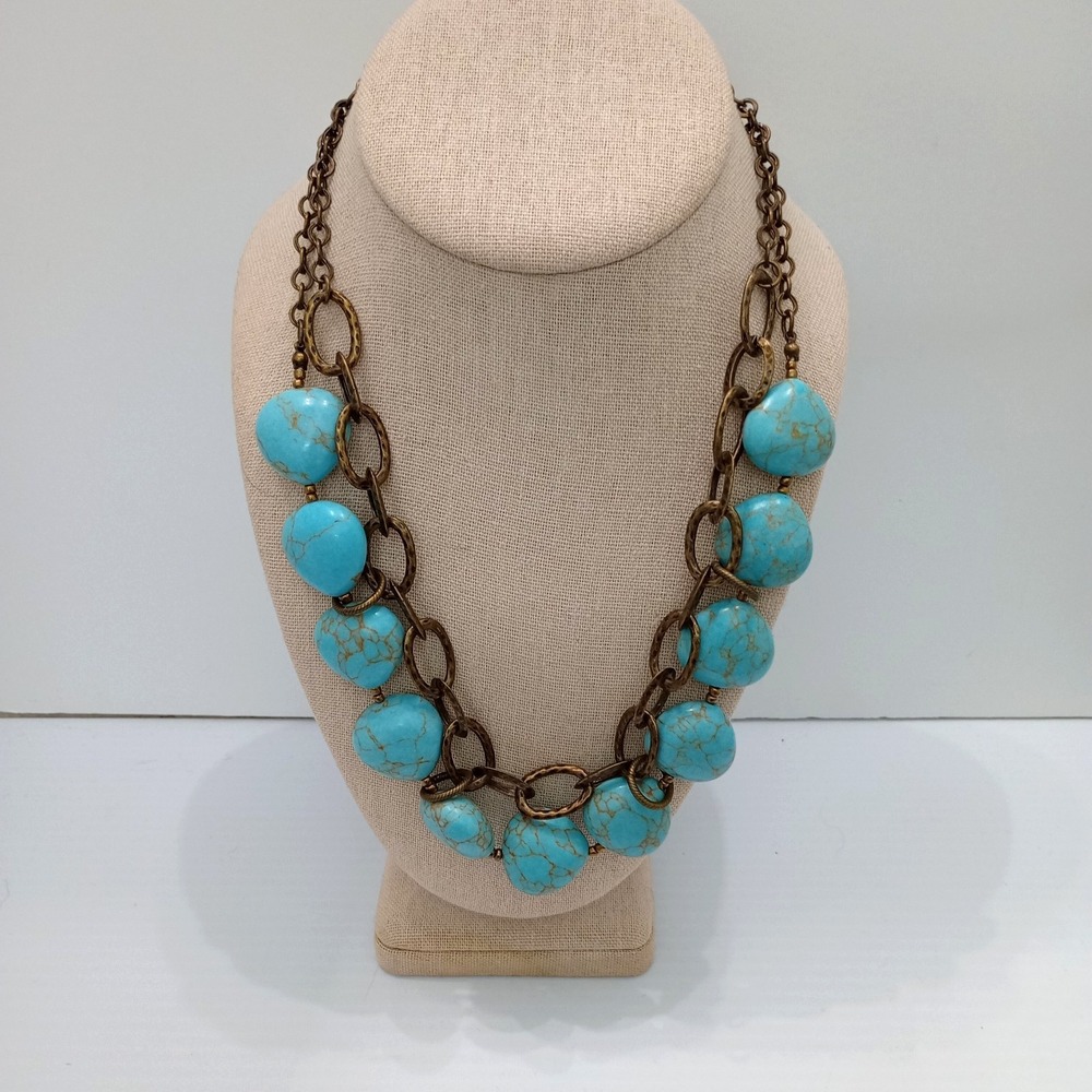 Premier Designs Turquoise Statement Necklace‎ Gold Tone Signed